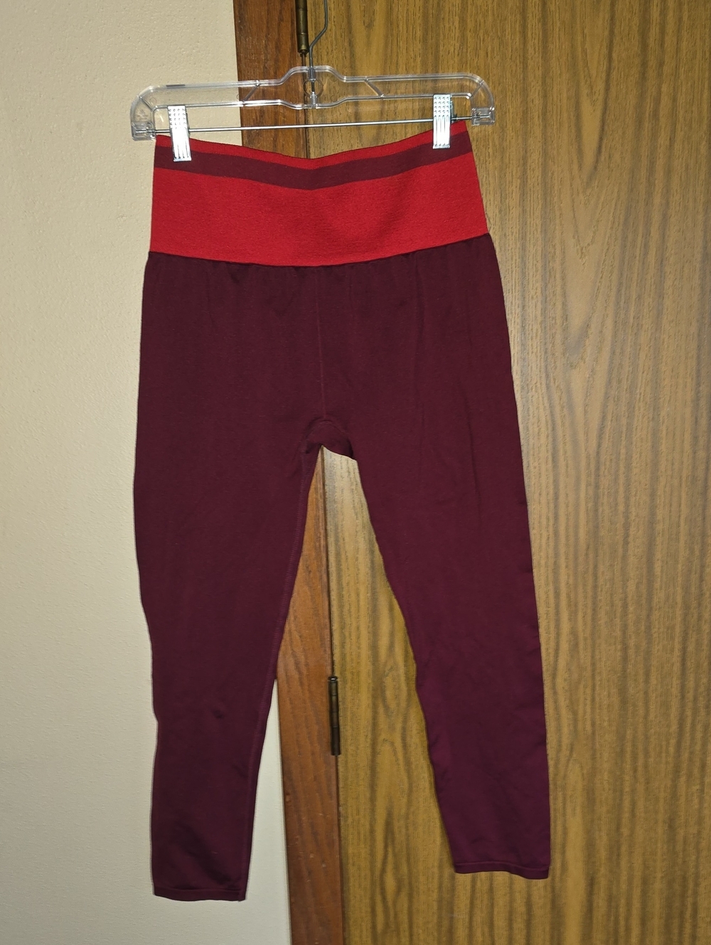 Fabletics Burgundy Leggings with Red Waistband